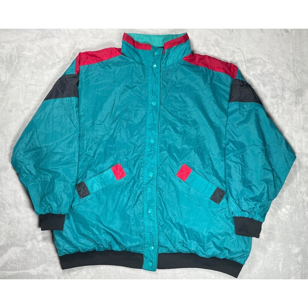 Vintage Princess Cruises Jacket Men L Teal Colorblock Windbreaker Snap Front 90s
